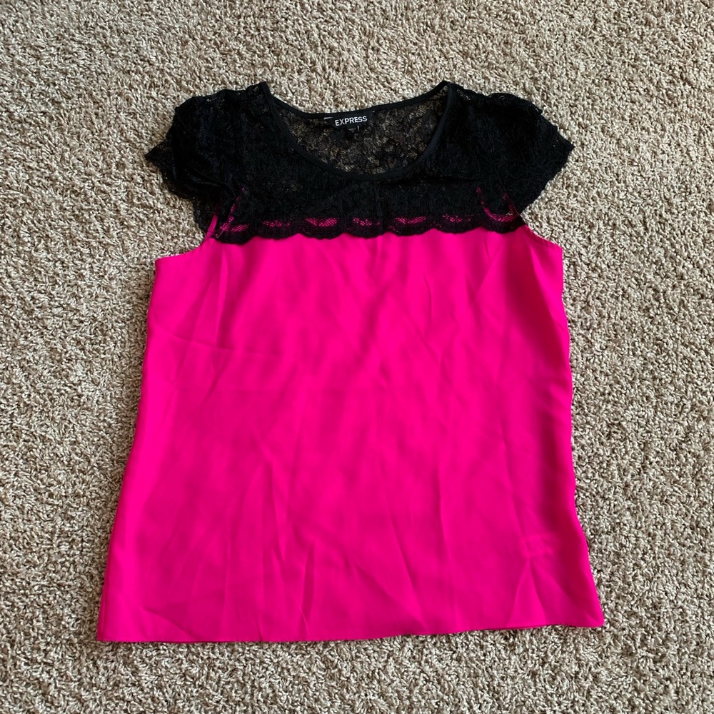 Black Lace & Pink Cap Sleeve Top